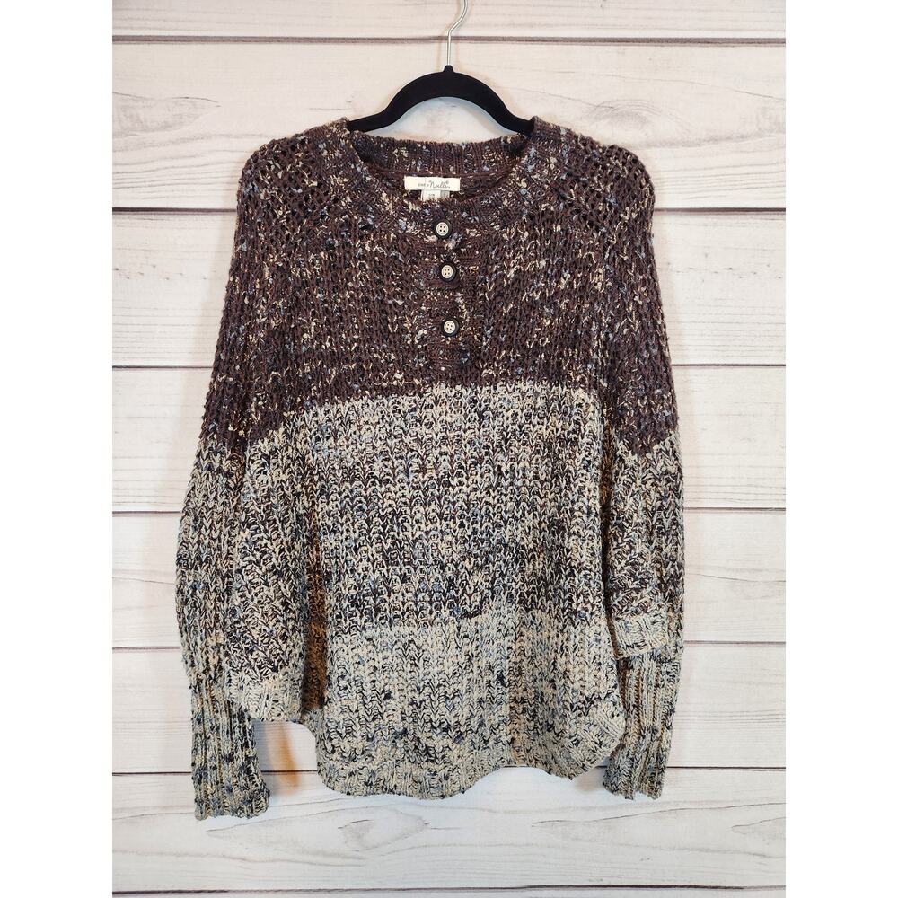 Simply Noelle Women's Gray Brown Color Block Long Sleeve Pullover Sweater S NWT